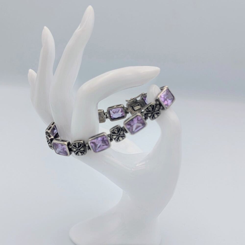 Real Amethyst Bracelet in Solid Sterling Silver | Vintage-Style Statement